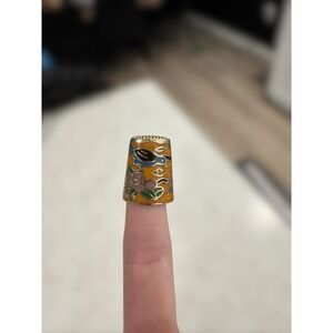 Vintage Cloisonne Enamel Thimble Bird Floral Gold Sewing‎ Collectible Novelty